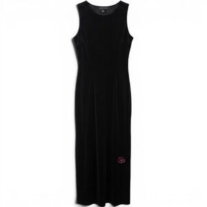 Richard Maxi Dress Womens XL Black Velvet‎ Sleeveless Beaded Flower 90s Vintage